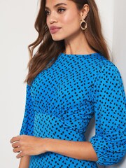 Lipsy Cyan Blue Spot Petite Jersey Puff Short Sleeve Underbust Summer Midi Dress - Image 4 of 4