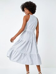 Roman Blue & White Tiered Cotton Halter Neck Stripe Dress - Image 2 of 5
