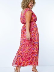 Roman Red & Pink Curve Shirred Waist Maxi Dress - Image 3 of 5