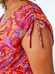 Roman Red & Pink Curve Shirred Waist Maxi Dress - Image 4 of 5