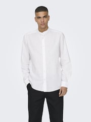 Only & Sons White Long Sleeve Button Up Shirt Contains Linen - Image 1 of 8