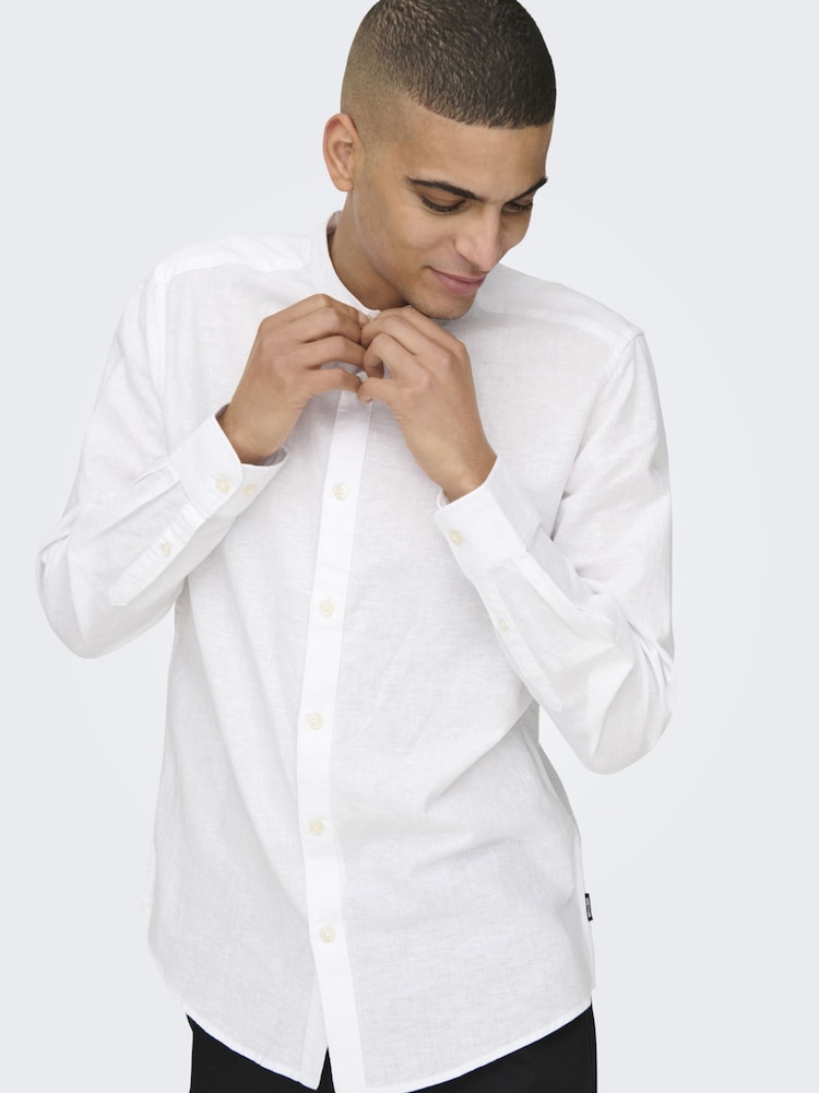 Only & Sons White Long Sleeve Button Up Shirt Contains Linen - Image 2 of 8