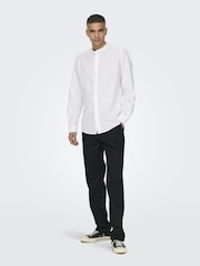 Only & Sons White Long Sleeve Button Up Shirt Contains Linen - Image 3 of 8