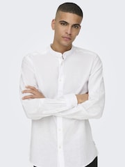Only & Sons White Long Sleeve Button Up Shirt Contains Linen - Image 5 of 8