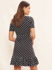 Friends Like These Black Spot Print Short Sleeve Ruffle Hem Jersey Mini Dress - Image 2 of 4