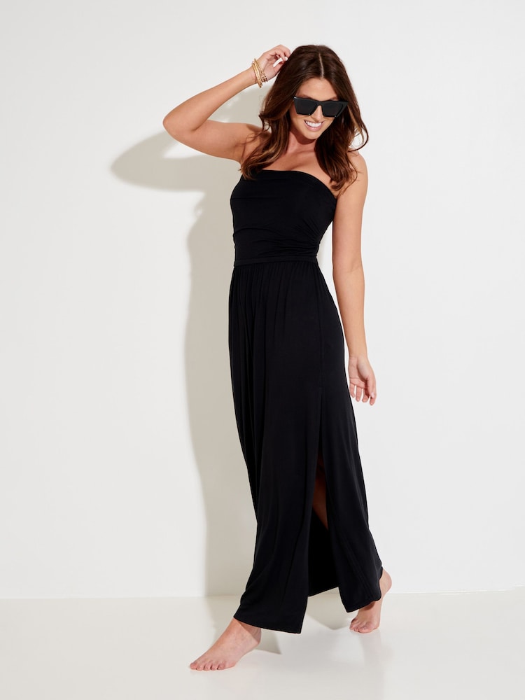 Pour Moi Black Jersey Bandeau Side Split Multiway Maxi Dress - Image 1 of 5