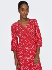 ONLY Red Ditsy Floral Long Sleeve Wrap Midi Dress - Image 3 of 5
