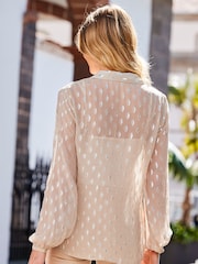 Sosandar Neutral Metallic Fleck Blouson Sleeve Shirt - Image 4 of 4