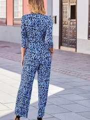 Sosandar Blue Ruffle Wide Leg Wrap Jumpsuit - Image 4 of 5