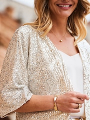Sosandar Neutral Sequin Chuck On Jacket - Image 5 of 5