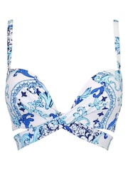 Pour Moi White/Blue Amalfi Front Fastening Wrap Around Padded Underwired Top - Image 4 of 5