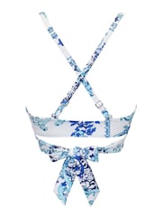 Pour Moi White/Blue Amalfi Front Fastening Wrap Around Padded Underwired Top - Image 5 of 5