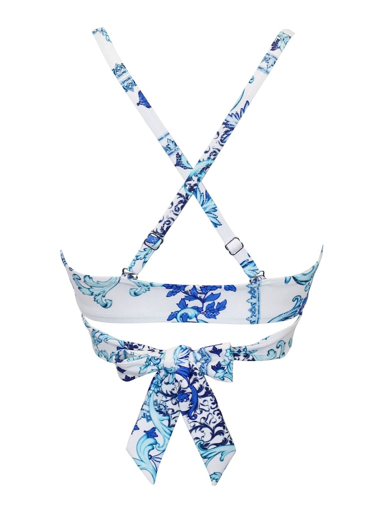 Pour Moi White/Blue Amalfi Front Fastening Wrap Around Padded Underwired Top - Image 5 of 5