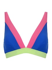 Pour Moi Blue/ Pink/ Lime Green Triangle Palm Springs Colour Block Non Wired Top - Image 4 of 5