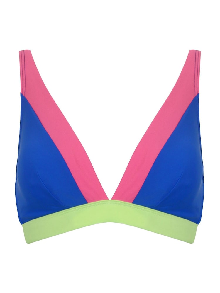 Pour Moi Blue/ Pink/ Lime Green Triangle Palm Springs Colour Block Non Wired Top - Image 4 of 5