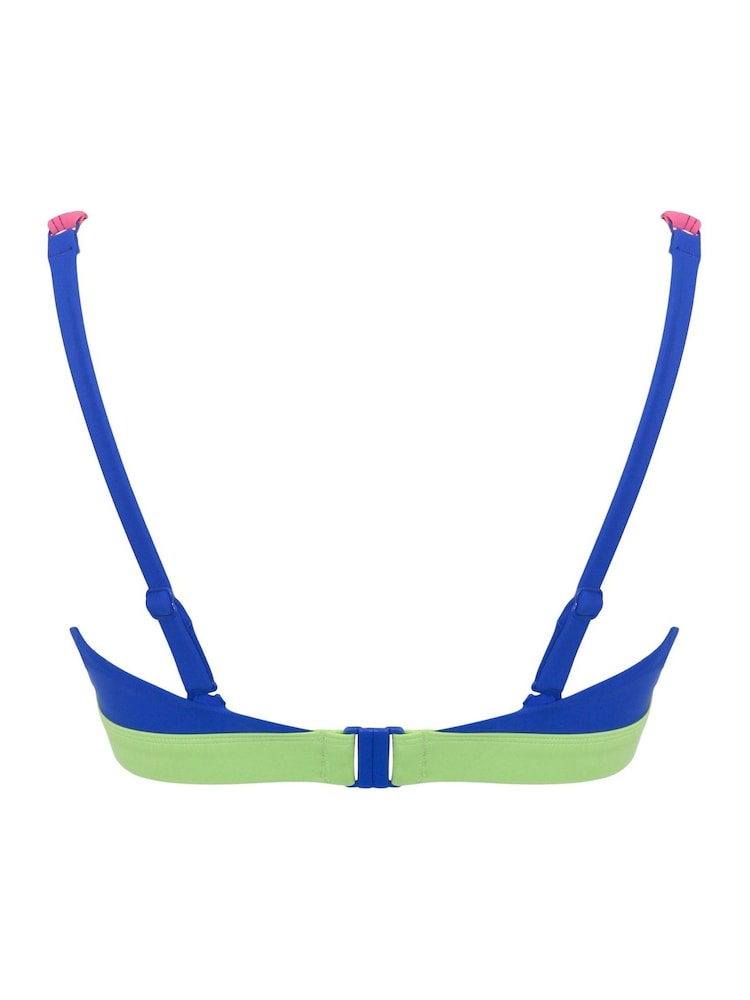 Pour Moi Blue/ Pink/ Lime Green Triangle Palm Springs Colour Block Non Wired Top - Image 5 of 5