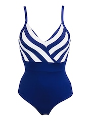 Pour Moi Blue High Line V Neck Control Swimsuit - Image 4 of 5