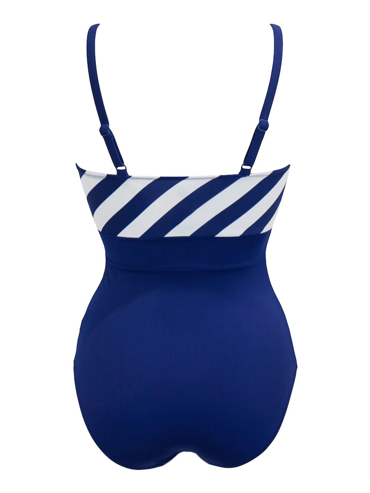 Pour Moi Blue High Line V Neck Control Swimsuit - Image 5 of 5