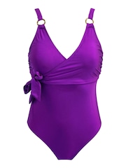 Pour Moi Purple Samoa Wrap Over Tie Control Swimsuit - Image 4 of 5