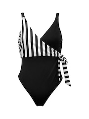 Pour Moi Black Wrap Over Tie Control Swimsuit - Image 4 of 5