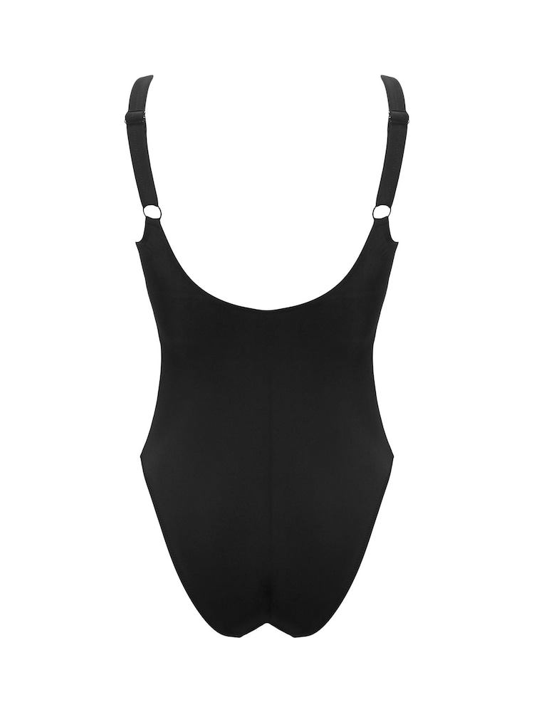Pour Moi Black Wrap Over Tie Control Swimsuit - Image 5 of 5