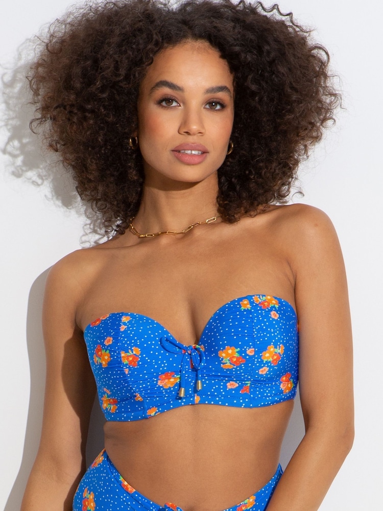Pour Moi Blue Floral Santa Cruz Strapless Lightly Padded Underwired Top - Image 1 of 5