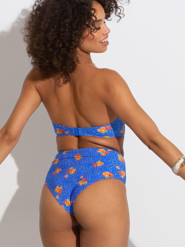 Pour Moi Blue Floral Santa Cruz Super High Waist Bikini Bottom - Image 3 of 5