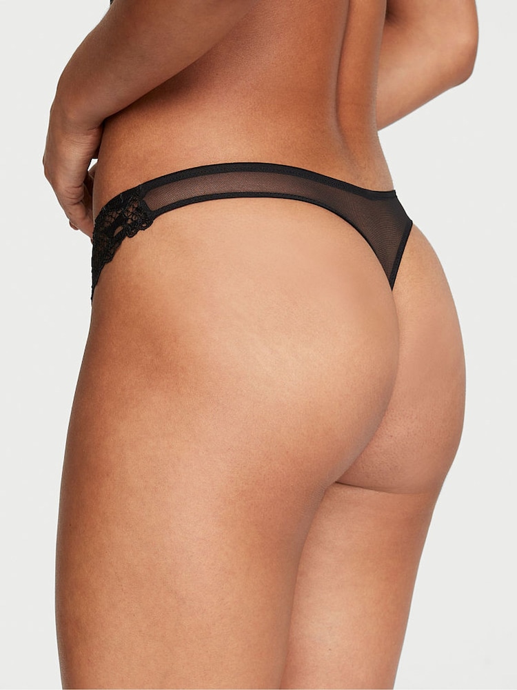 Victoria's Secret Black Fishnet Satin Thong Knickers - Image 2 of 3