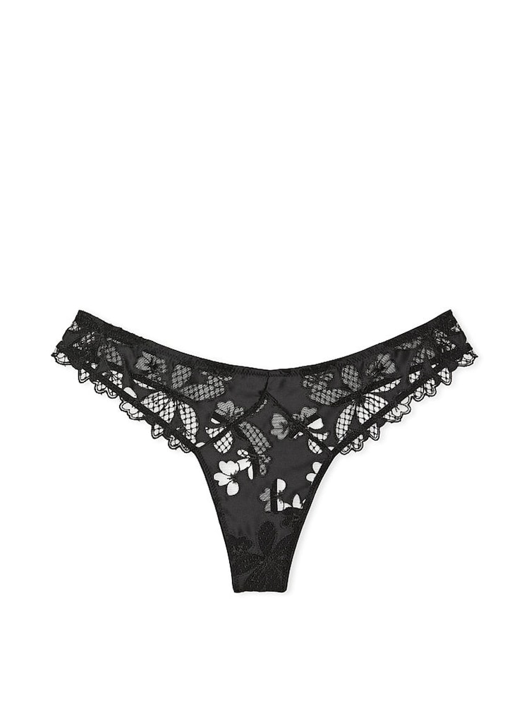 Victoria's Secret Black Fishnet Satin Thong Knickers - Image 3 of 3