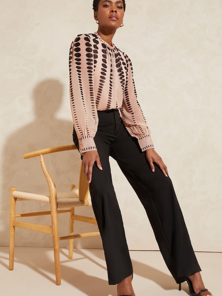 Love & Roses Ivory Mono Spot Printed Ruched High Neck Long Sleeve Chiffon Blouse - Image 4 of 4 Love & Roses Ivory Mono Spot Printed Ruched High Neck Long Sleeve Chiffon Blouse - Image 4 of 4