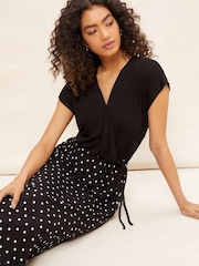 Friends Like These Black/Camel Animal Short Sleeve Wrap V Neck Tie Waist Summer Maxi Dress - Image 1 of 4