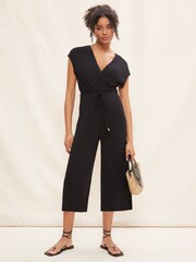 Friends Like These Black Wrap Culotte Short Sleeve Jersey Summer Jumpsuit - Image 1 of 1