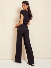 Friends Like These Black Jersey Wide Leg Wrap Style V Neck Summer Jumpsuit - Image 2 of 4