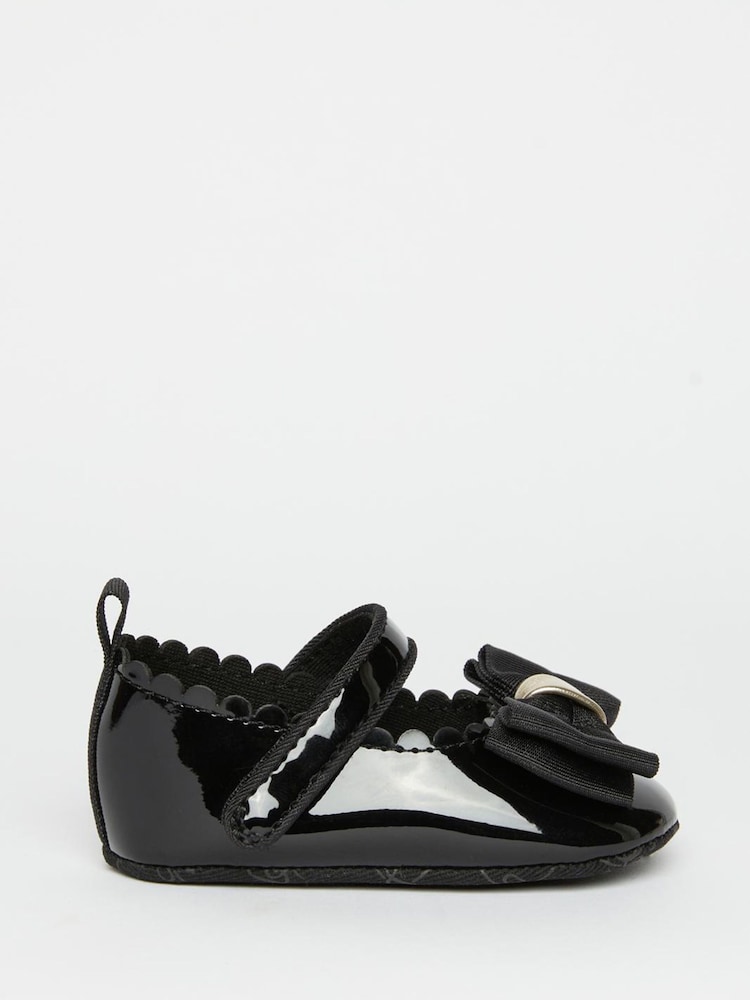Lipsy Black Velcro Bow Mary Jane Ballerina Occasion Shoe Baby - Image 1 of 4