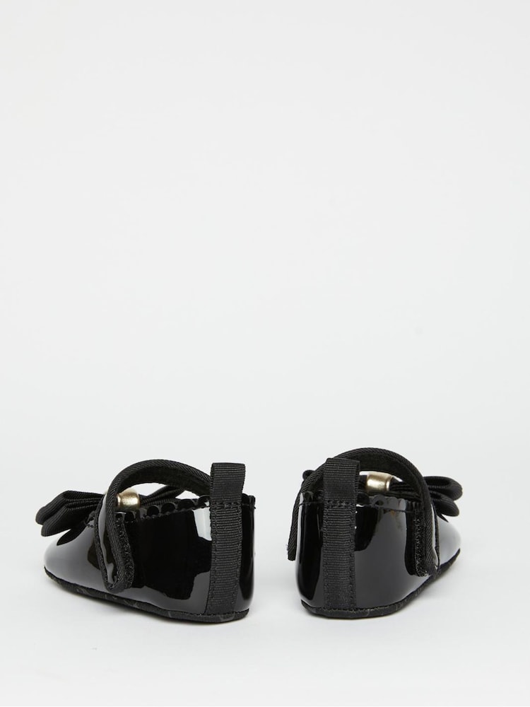 Lipsy Black Velcro Bow Mary Jane Ballerina Occasion Shoe Baby - Image 4 of 4