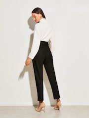 Lipsy Black Faux Leather Military Button Paperbag Trousers - Image 2 of 4