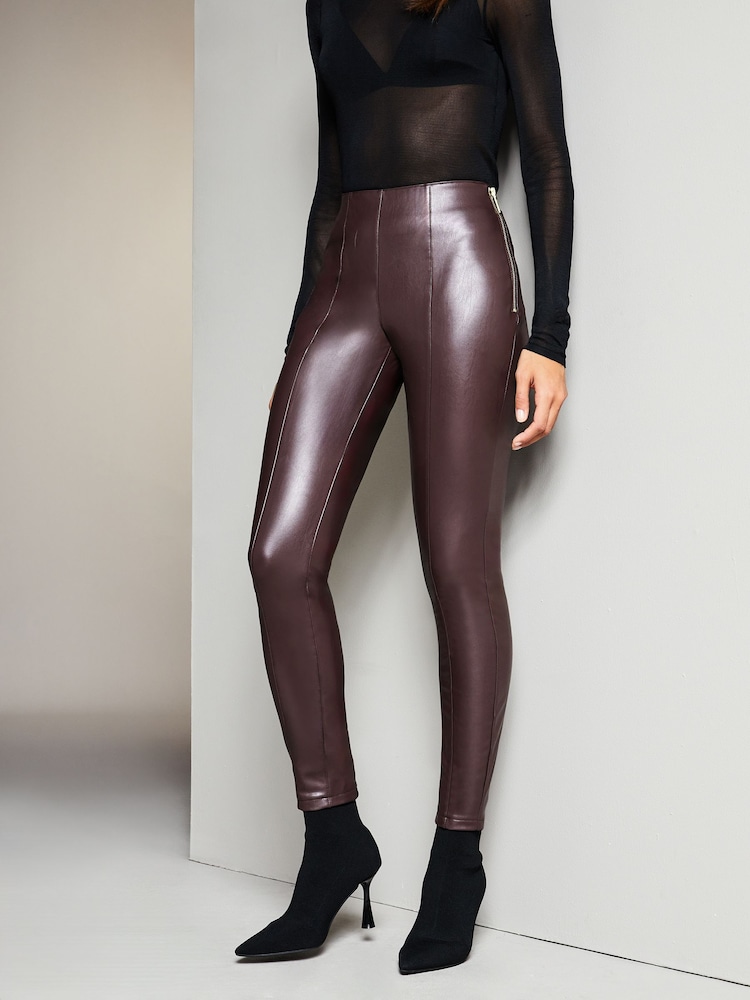 Lipsy Berry Red Premium Power Stretch Faux Leather Legging - Image 1 of 4