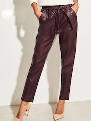 Lipsy Berry Red Faux Leather Military Button Paperbag Trousers - Image 1 of 4