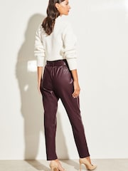 Lipsy Berry Red Faux Leather Military Button Paperbag Trousers - Image 2 of 4