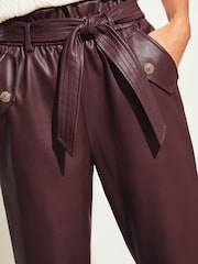 Lipsy Berry Red Faux Leather Military Button Paperbag Trousers - Image 4 of 4