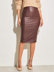 Lipsy Berry Red Faux Leather Pencil Skirt - Image 1 of 4