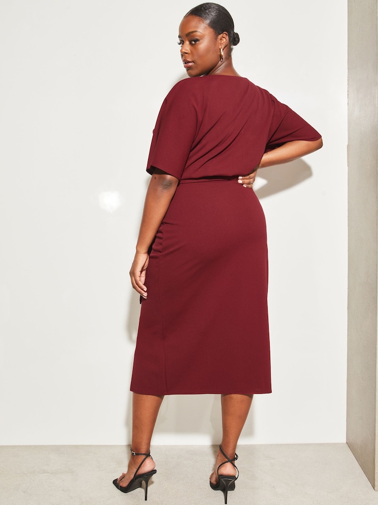 Lipsy Berry Red Curve V Neck Flutter Sleeve Belted Midi Dress - Image 2 of 4