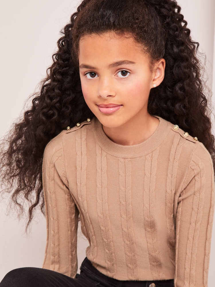 Lipsy Camel Cable Military Jumper - Image 2 of 4