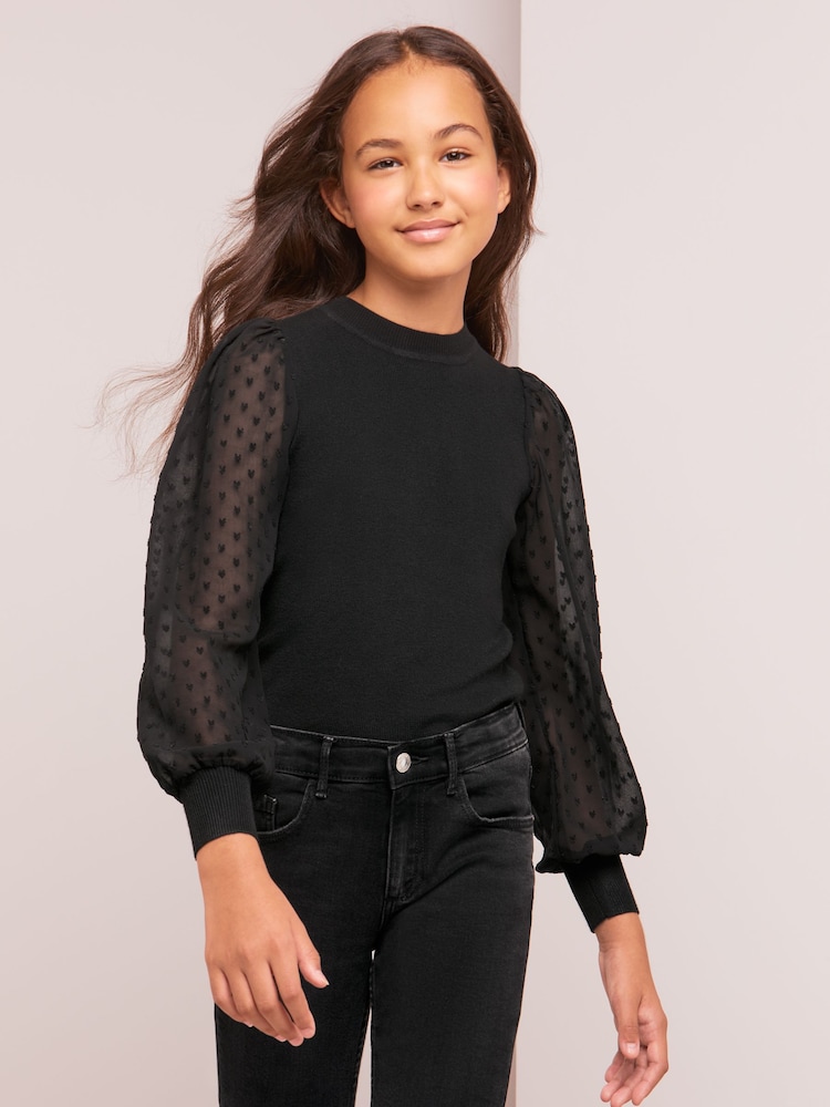 Lipsy Black Organza Long Sleeve Jumper - Image 1 of 1 Lipsy Black Organza Long Sleeve Jumper - Image 1 of 1