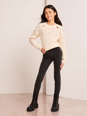 Lipsy Cream Embellished Cut Out Knitted Jumper - Image 2 of 4