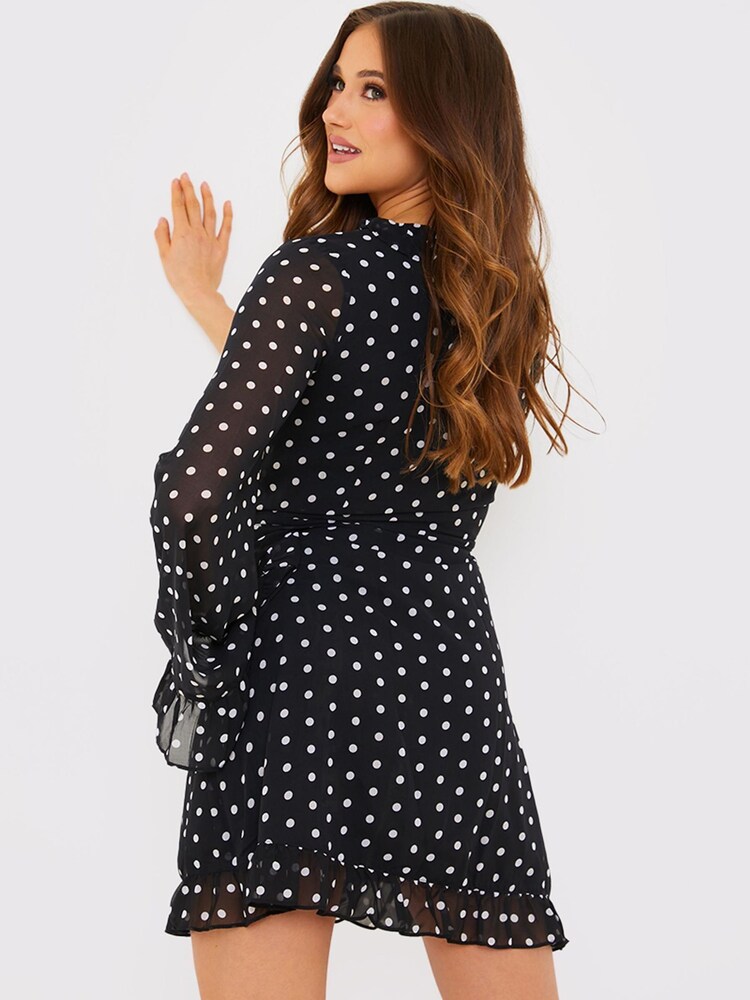 In The Style Black Polka Dot Georgia Louise Wrap Mini Dress - Image 4 of 4