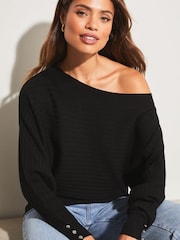 Lipsy Black Ribbed Off The Shoulder Knitted Jumper - Image 1 of 4