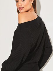 Lipsy Black Ribbed Off The Shoulder Knitted Jumper - Image 3 of 4
