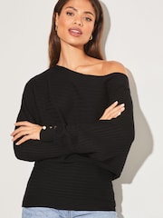 Lipsy Black Ribbed Off The Shoulder Knitted Jumper - Image 4 of 4
