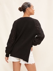 Friends Like These Black Pointelle Long Sleeve Cardigan - Image 2 of 4
